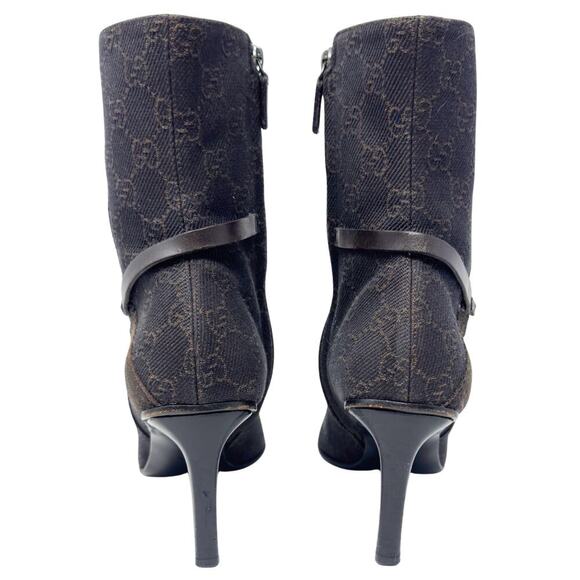 Gucci Boots GG Logo Monogram Supreme Chocolate Brown Leather Ankle Booties EU 37 - Picture 6 of 12